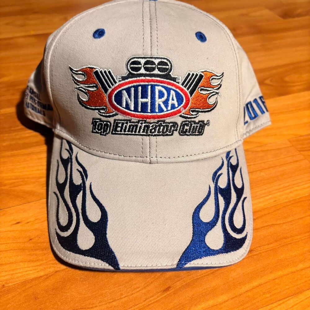 NHRA Top Eliminator Club Hat Blue White Flames Racing Motorsport Member Cap